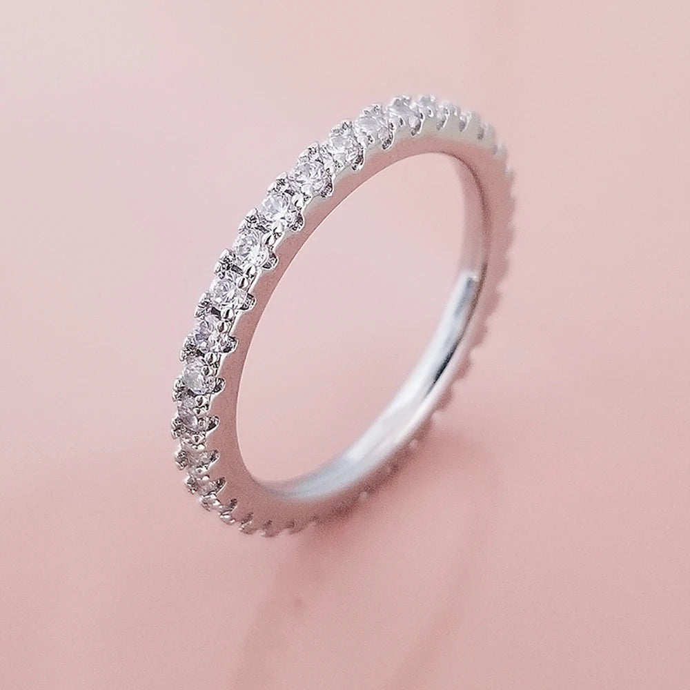 1.75mm Cz Trendy Silver Color Aesthetic Cz Stackable Ring Eternity Band for Women Gift for Friend Jewelry R7026