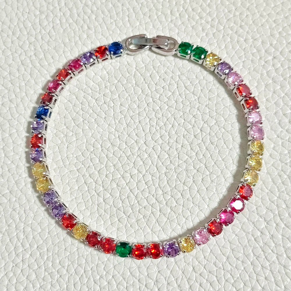 2024 New Arrival 4mm Luxury Round Silver Green Multi Color on Hand Bracelet Bangle for Women Anniversary Gift Jewelry S5787