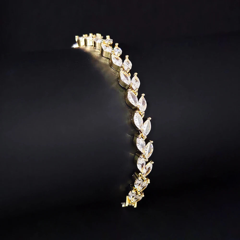 Trendy Cubic Zirconia Leaf Bridal Bracelets Bangle for Women White Color Adjustable Bracelet Wedding Jewelry S8482