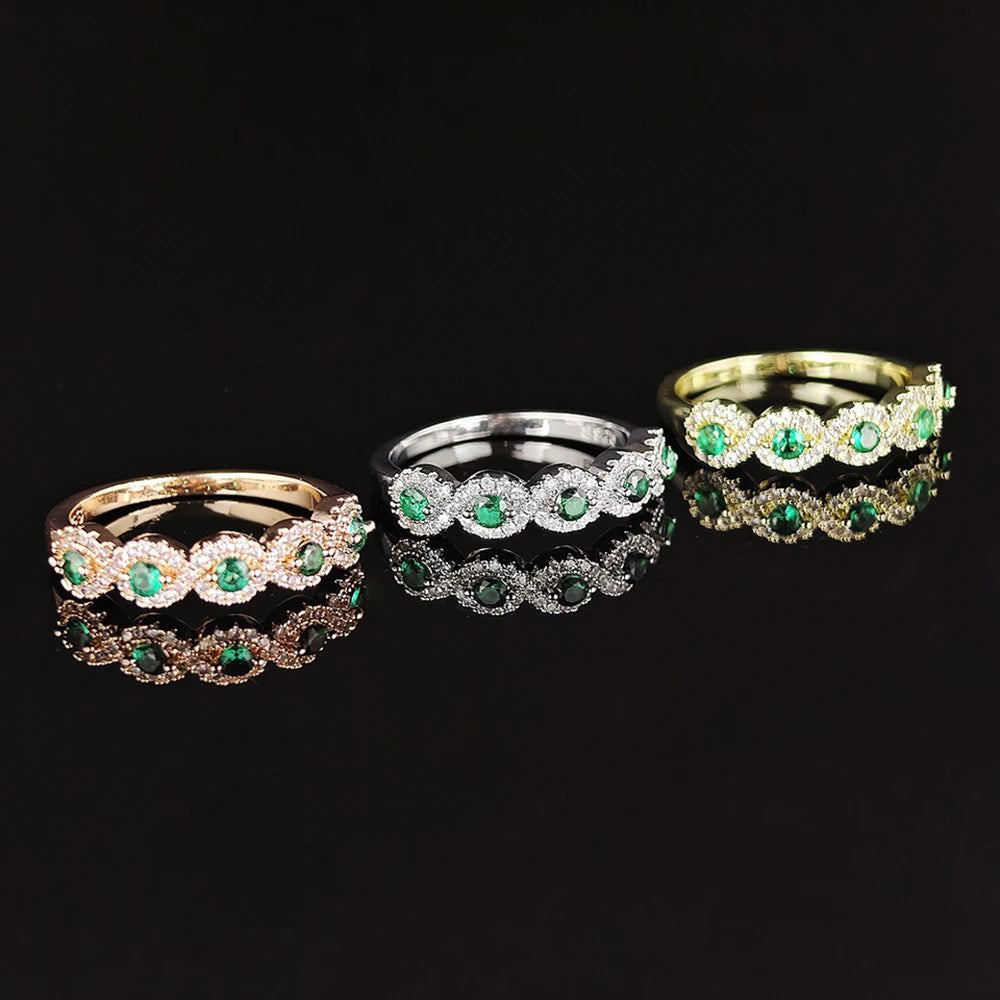 Rose Gold Silver Color Aesthetic Green Zircon Eternity Wedding Band Rings for Women Anniversary Gift Christmas Brand R6318