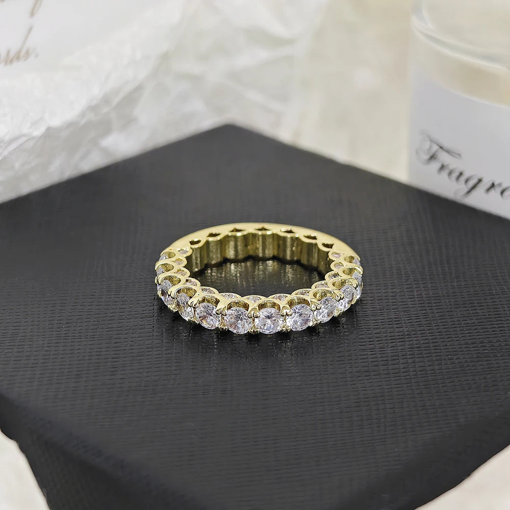 Unique Design Rose Gold Silver Color Round Eternity Band Ring for Women Anniversary Gift Jewelry Wholesale R8447