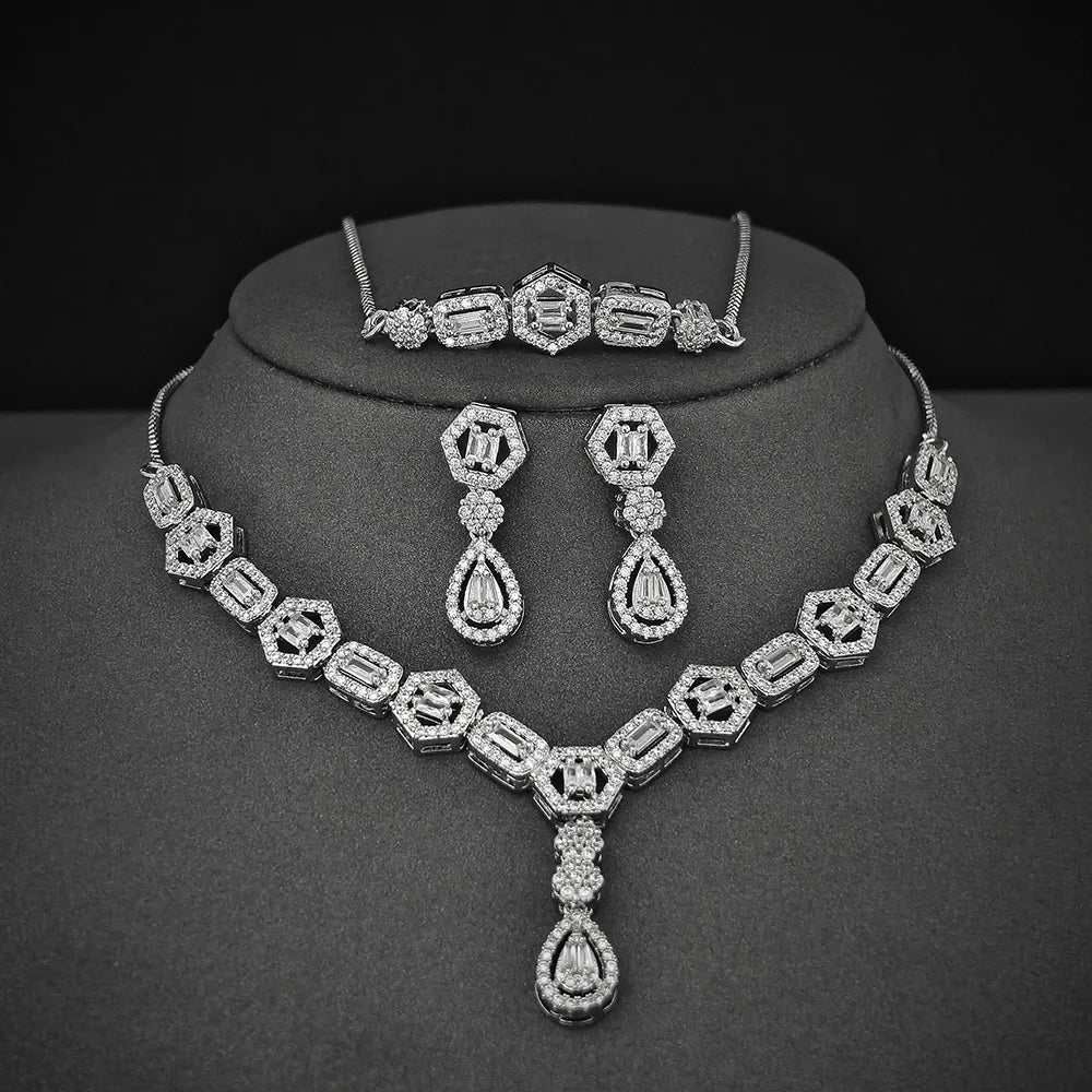 Moonso Luxury Designer Silver Color Jewelry Set for Women Engagement Wedding Anniversary Gift Jewelry E061-R061-S061-X061