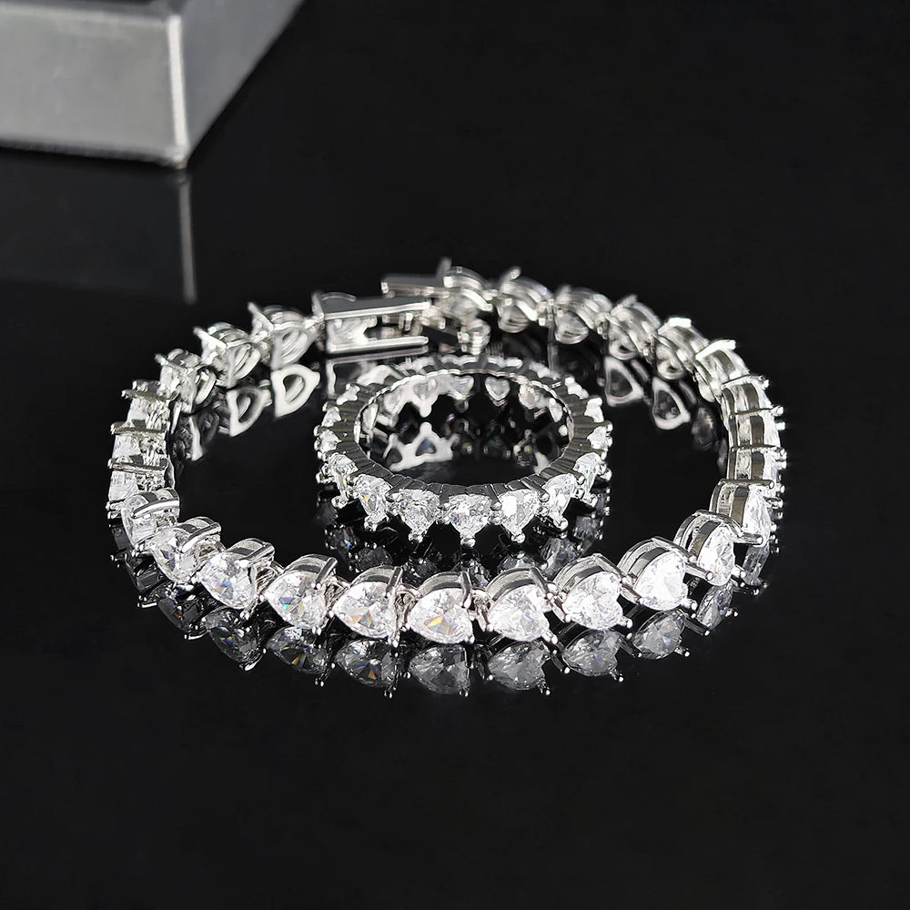 Moonso Trendy Heart Silver Color Cute Ring Bracelet Jewelry Set for Girl Lovers Love Party Gift Jewelry Wholesale R4578-s7982