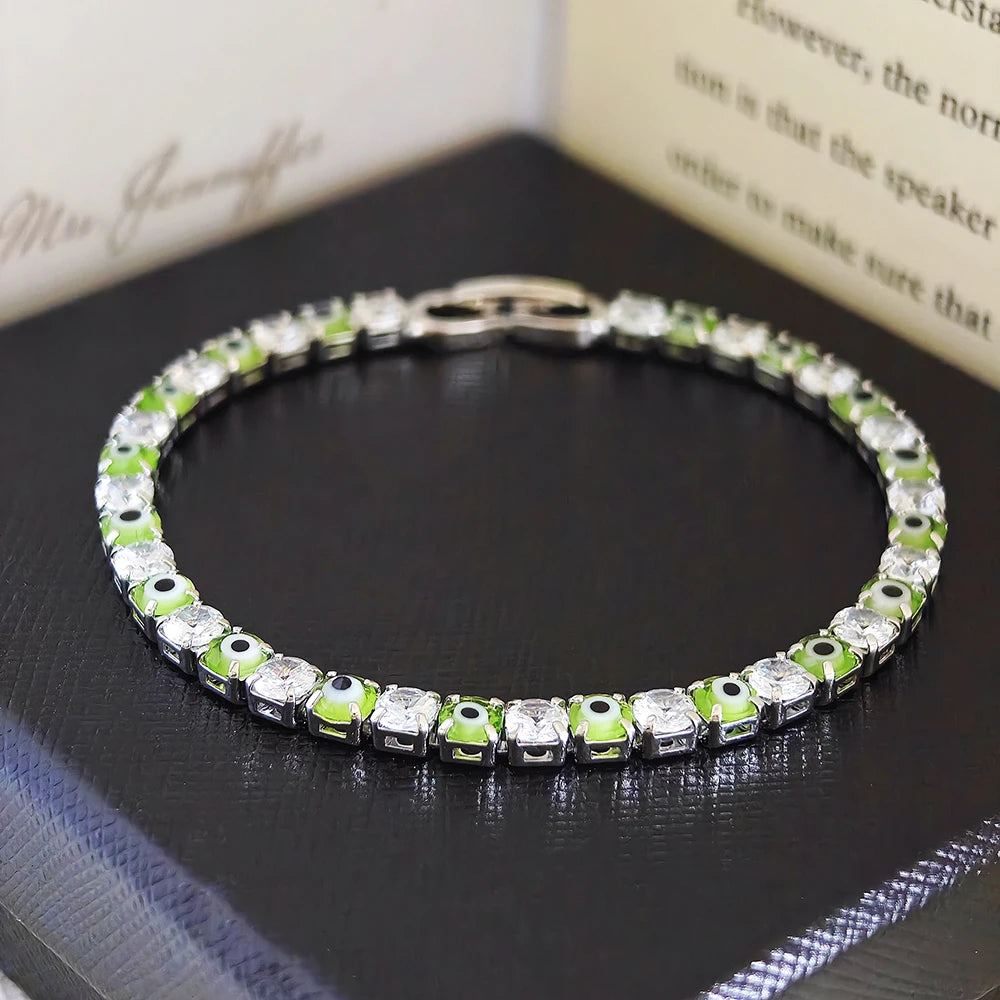 Unique Design 4MM 18CM Trendy Green Blue Color Evil Eye Bracelet Bangle for Women Party Gift Jewelry Free Shipping Items S8480