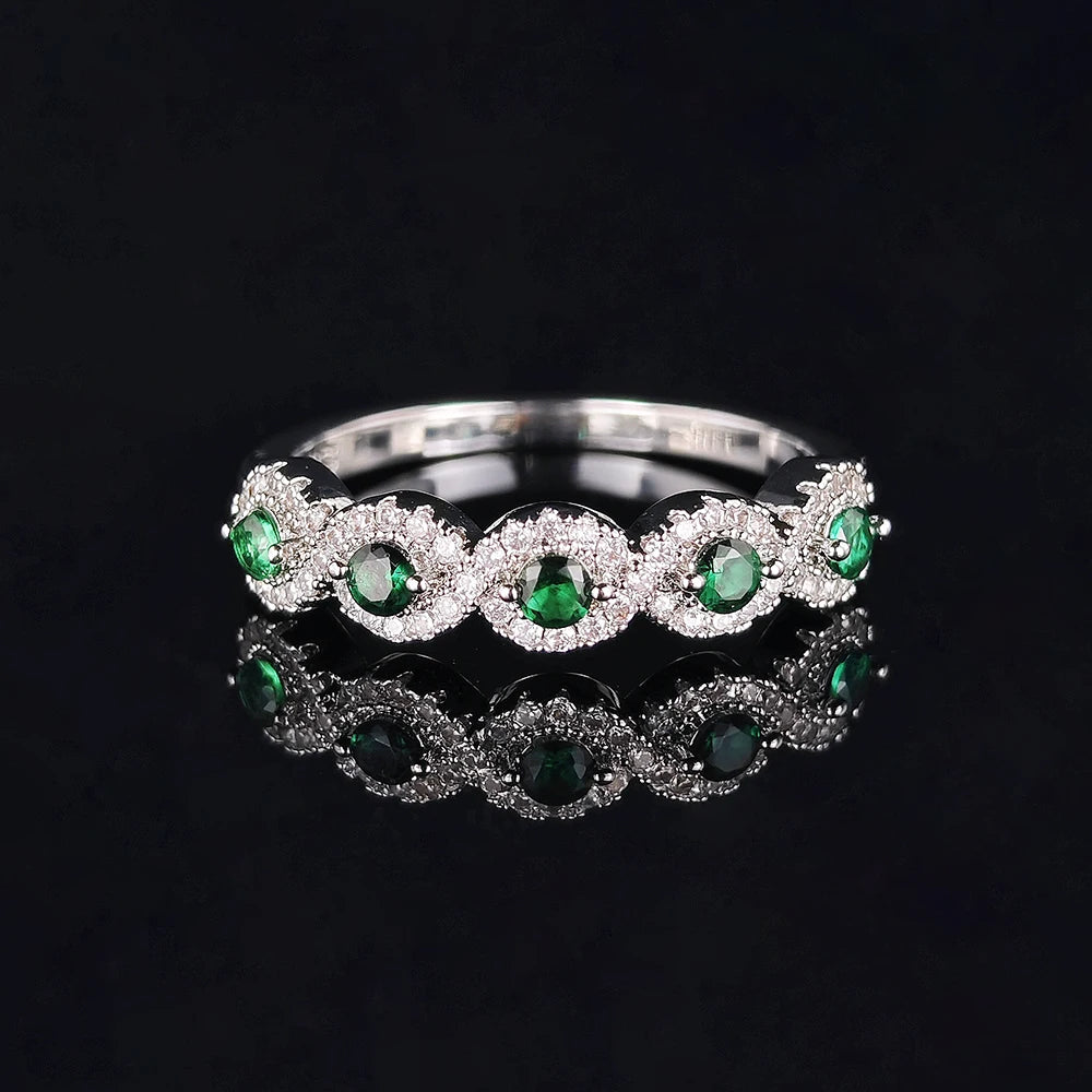 Rose Gold Silver Color Aesthetic Green Zircon Eternity Wedding Band Rings for Women Anniversary Gift Christmas Brand R6318