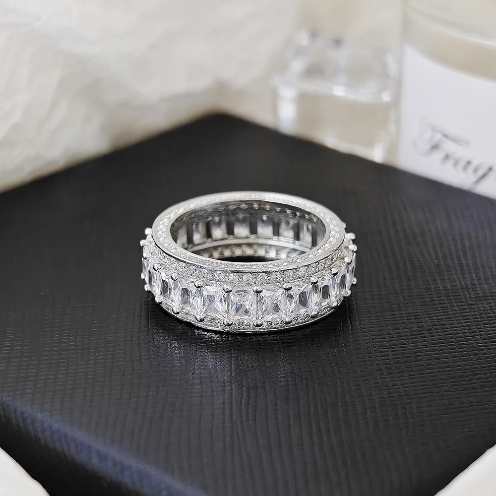 Luxury Princess Round Silver Color Aesthetic Eternity Band Ring for Women Party Gift Jewelry Wholesale Free Shipping Items R6201