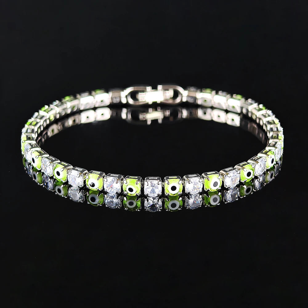 Unique Design 4MM 18CM Trendy Green Blue Color Evil Eye Bracelet Bangle for Women Party Gift Jewelry Free Shipping Items S8480