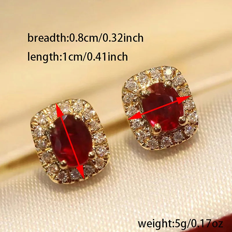 Fashion Red Cubic Zirconia Stud Earrings Luxury Gold Color Wedding Ear Accessories for Women Versatile Jewelry Wholesale e7558