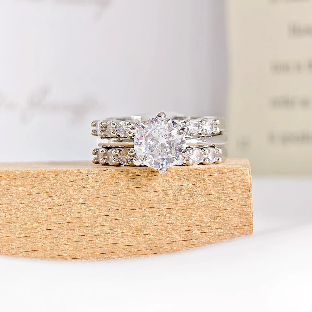 Moonso Arrival Wedding Ring Sets for Women Luxury Paved Brilliant 3Pcs Crystal Jewelry Wholesale Free Items Gift R4339-2xR4324