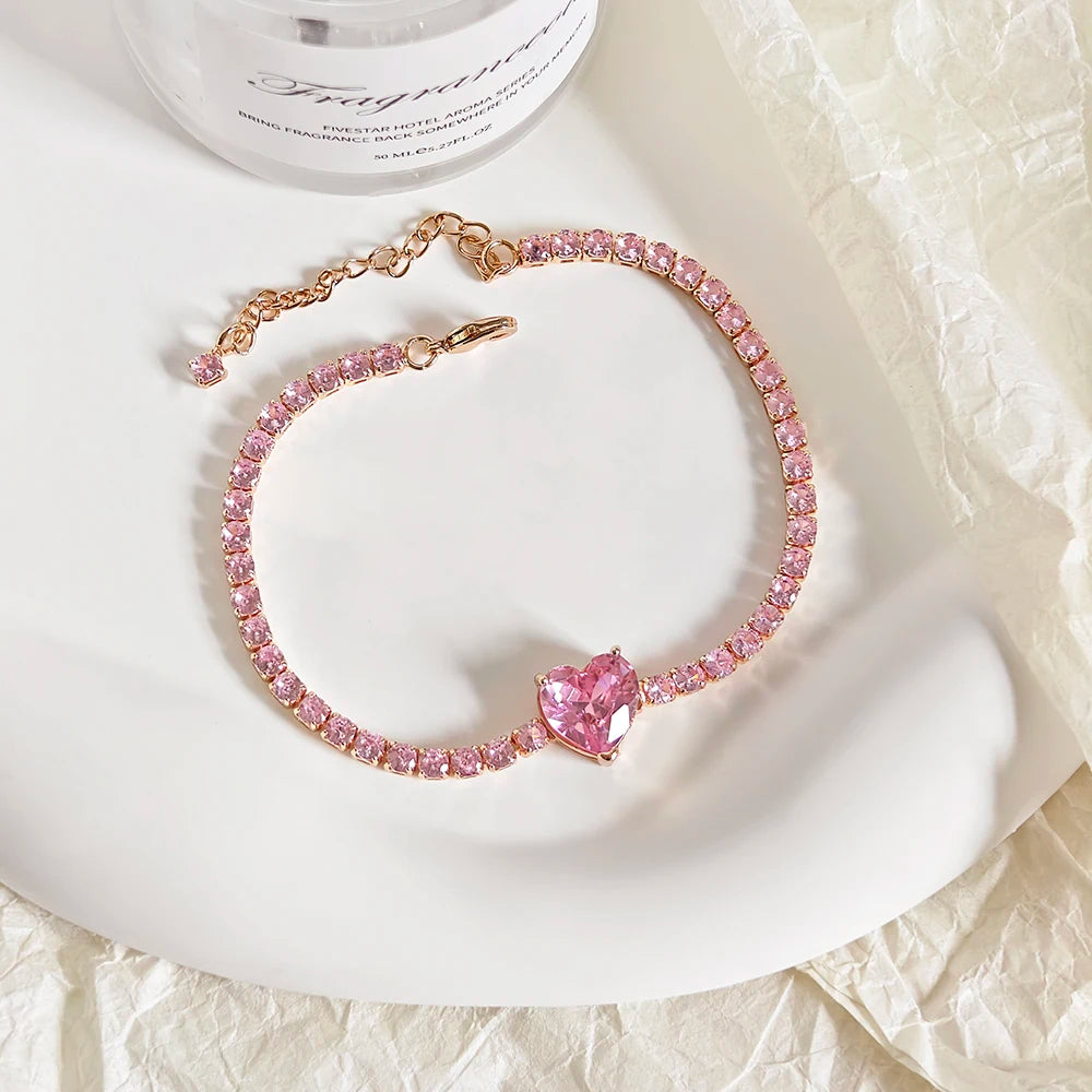 Moonso Trendy Rose Gold Color Pink Heart Bracelet Bangle for Girl Lovers Love Party Gift Jewelry Free Shipping Items S8481