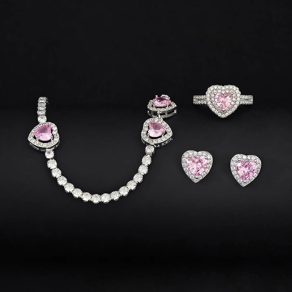Moonso Unique Design Pink Heart Bride Jewelry Set for Women Valentine's Day Gift Jewelry Wholesale Bulk Sell E6044-r4599-x8300