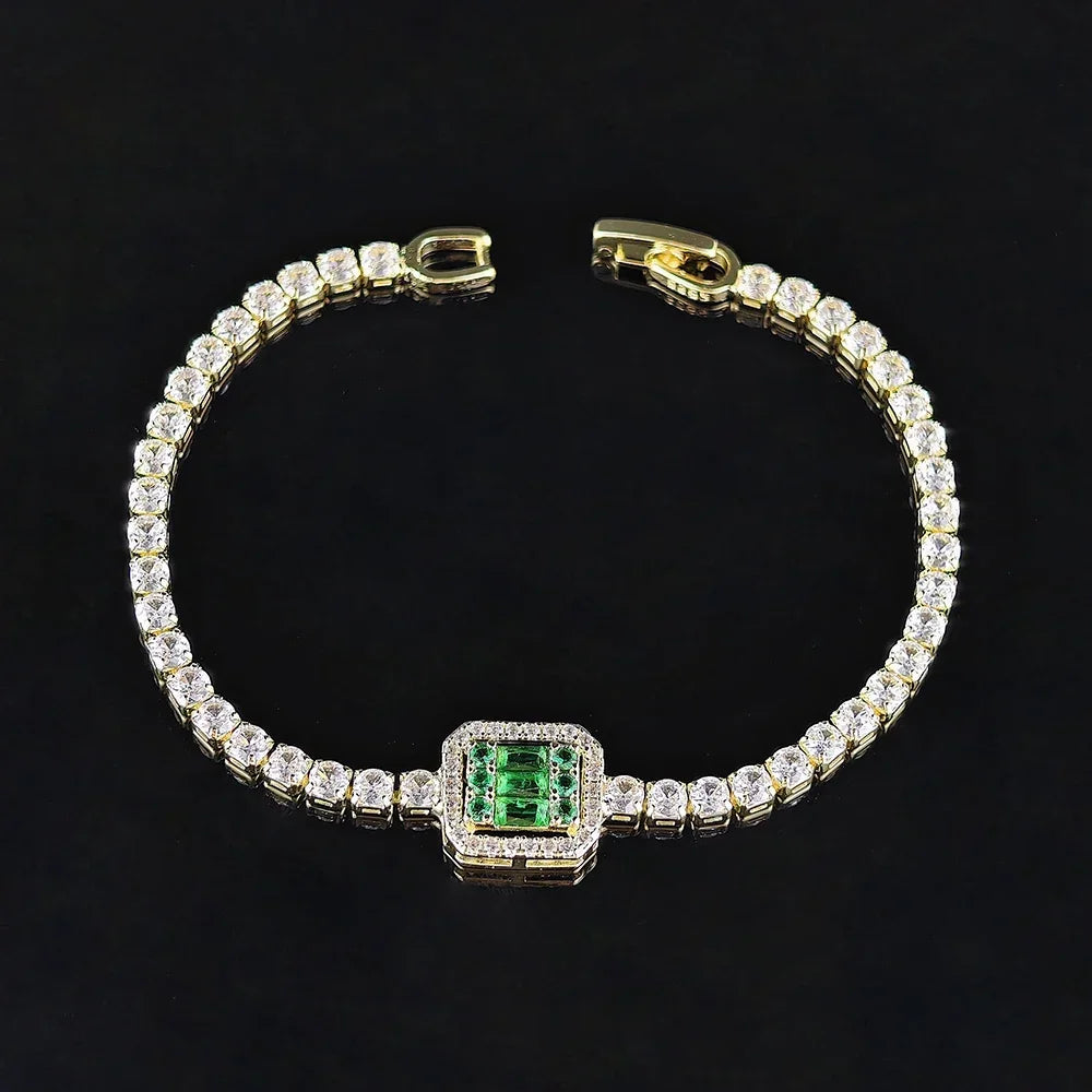 Luxury Green Blue Rectangle Charm Silver Color on Hand Bracelet for Women Wedding Girl Gift Wholesale Free Shipping Items S8151