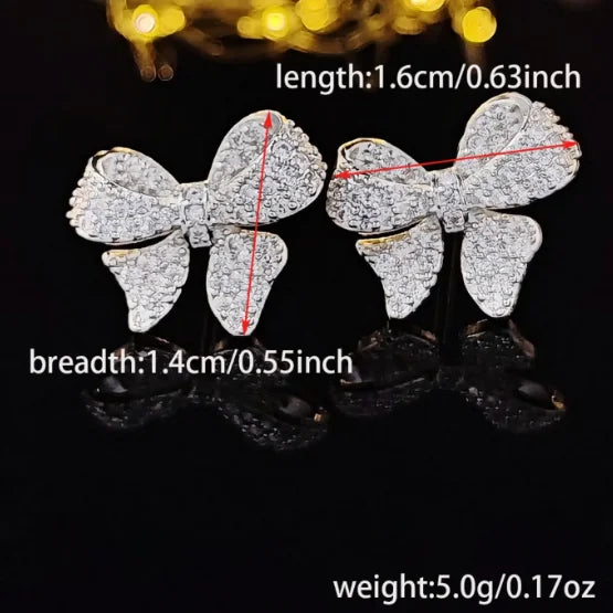 Romantic Bowknot Women Stud Earrings Full Paved Shiny Crystal Zircon Delicate Girl Accessories Fashion Earrings Jewelry e5765