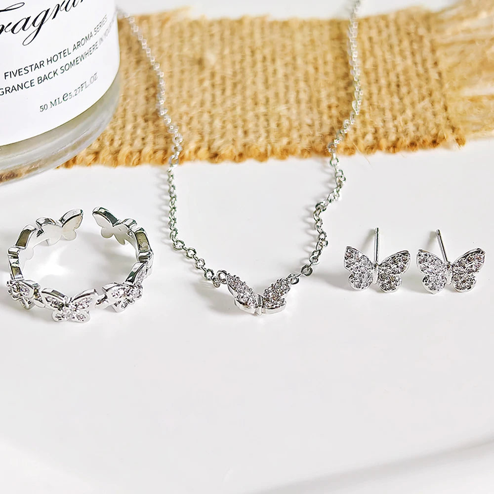 Unique Design Silver Color Butterfly Jewelry Set for Women Valentine's Day Gift Jewelry Wholesale Moonso E6863-r8418-x6228