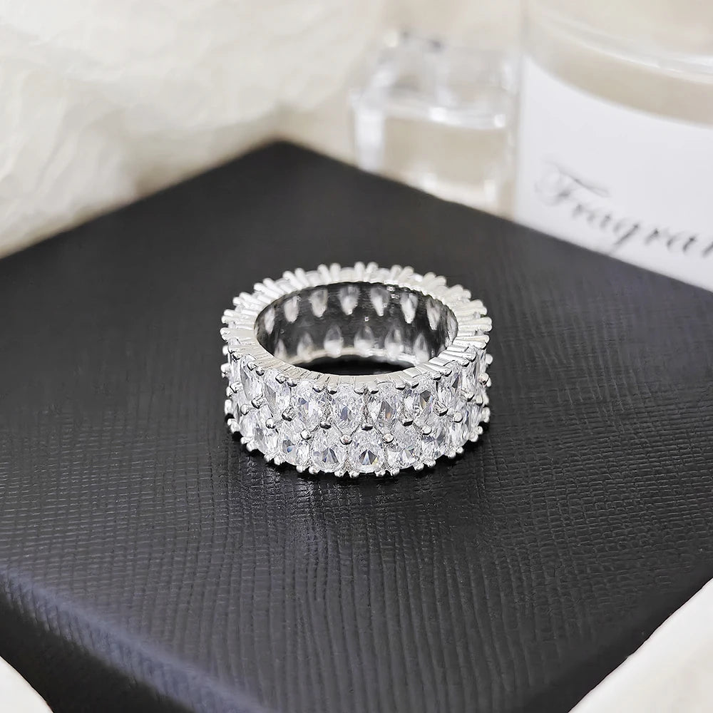 Moonso Trendy Double Drainage Drip Silver Color Aesthetic Eternity Band Ring for Women Christmas Gift Jewelry Bulk Sell R5936