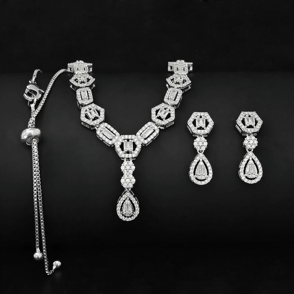 Moonso Luxury Designer Silver Color Jewelry Set for Women Engagement Wedding Anniversary Gift Jewelry E061-R061-S061-X061