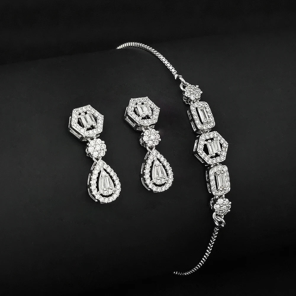 Moonso Luxury Designer Silver Color Jewelry Set for Women Engagement Wedding Anniversary Gift Jewelry E061-R061-S061-X061