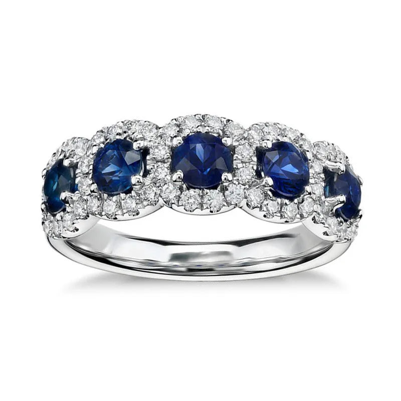 Classic Blue Color Round Eternity Band Ring for Women Party Gift Jewelry Wholesale Free Shipping Items R8464
