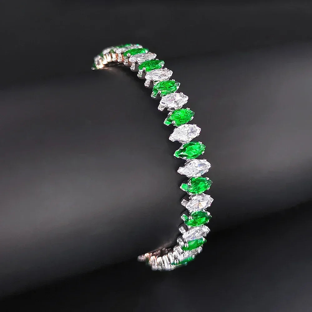 Moonso Arrival Unique Design White Green Color  Marquise Bracelet Bangle for Women  Valentine's Day Gift Jewelry S8250