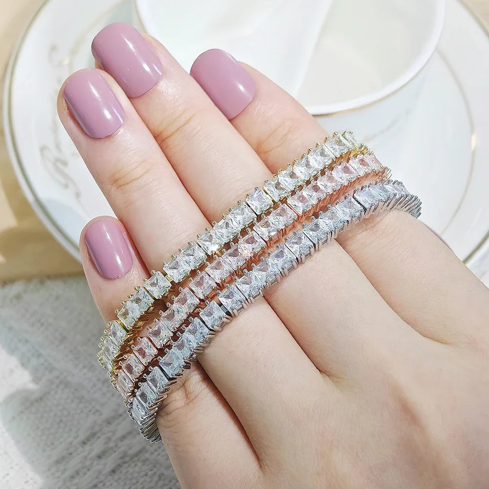 Moonso Luxury Princess Rose Gold Silver Color Bracelet Bangle on Hand for Women Anniversary Gift Jewelry Wholesale S5451