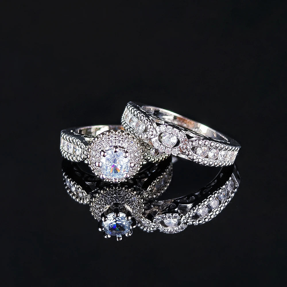 Luxury Designer Halo Gold Silver Color Bride Wedding Ring Set for Women Lady Anniversary Gift Drop Shipping Moonso R5080