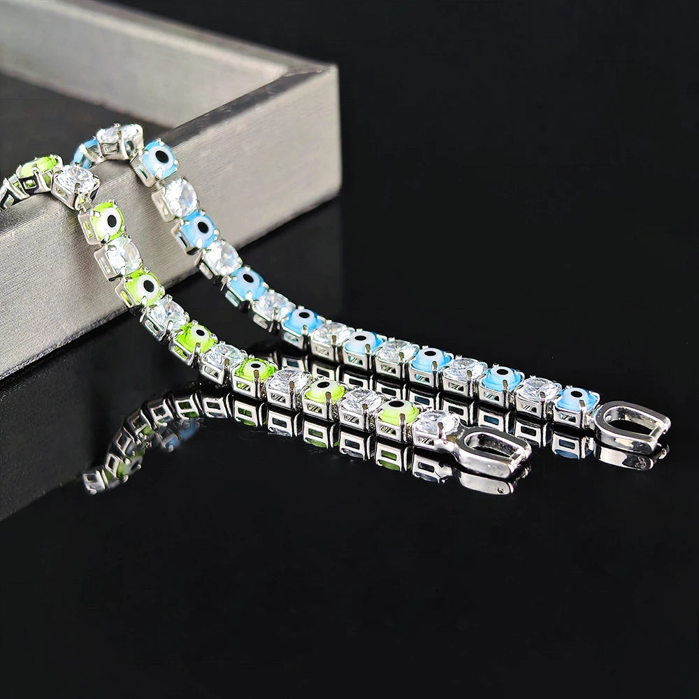 Unique Design 4MM 18CM Trendy Green Blue Color Evil Eye Bracelet Bangle for Women Party Gift Jewelry Free Shipping Items S8480