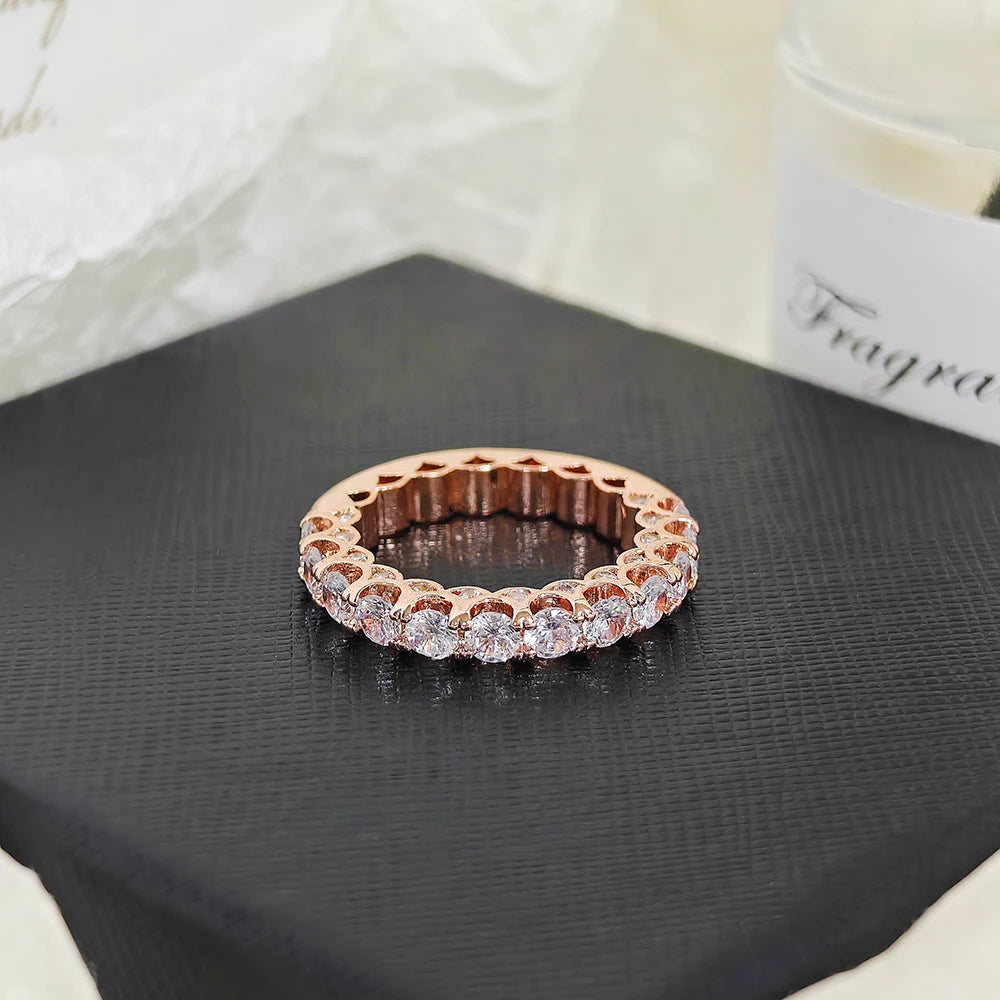 Unique Design Rose Gold Silver Color Round Eternity Band Ring for Women Anniversary Gift Jewelry Wholesale R8447
