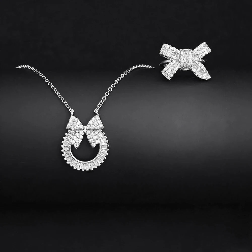 Moonso Trendy Silver Color Romantic Bowknot Bride Jewelry Set for Women Anniversary Gift Jewelry Wholesale E5765-r5461-x6191