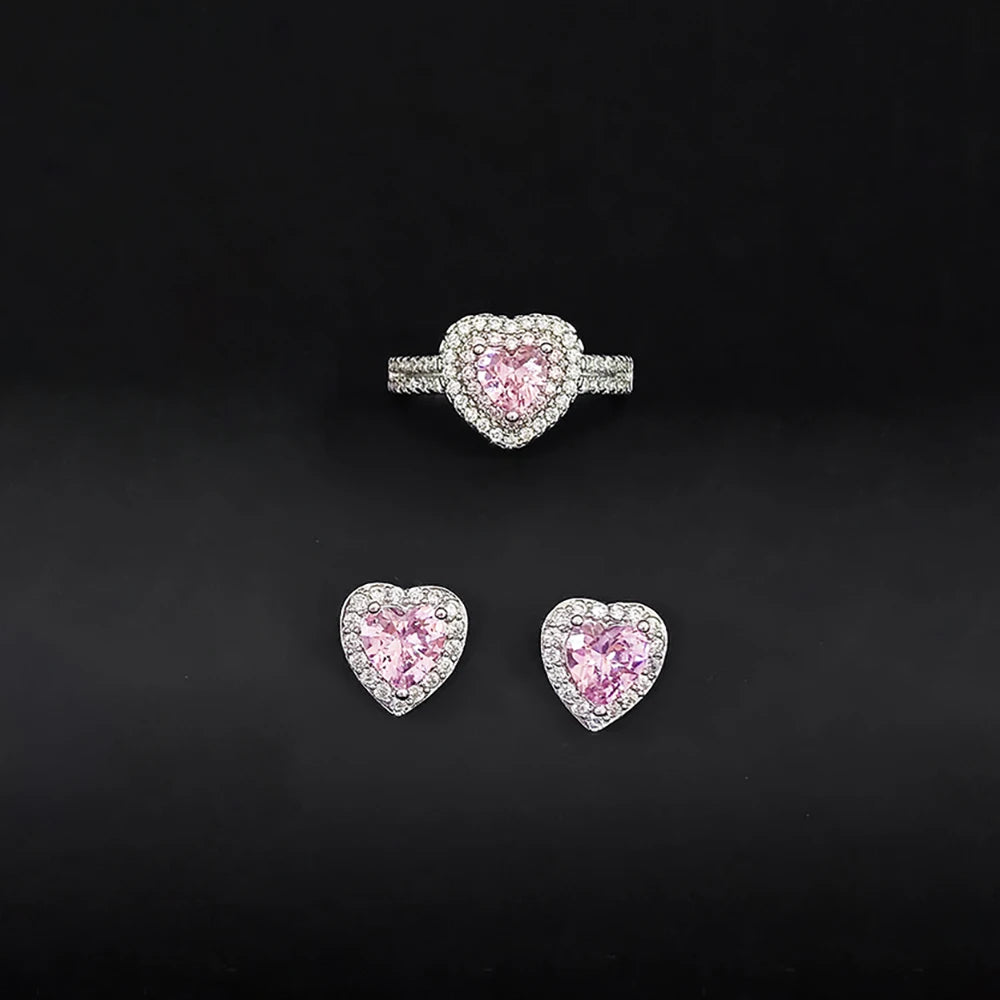 Moonso Unique Design Pink Heart Bride Jewelry Set for Women Valentine's Day Gift Jewelry Wholesale Bulk Sell E6044-r4599-x8300