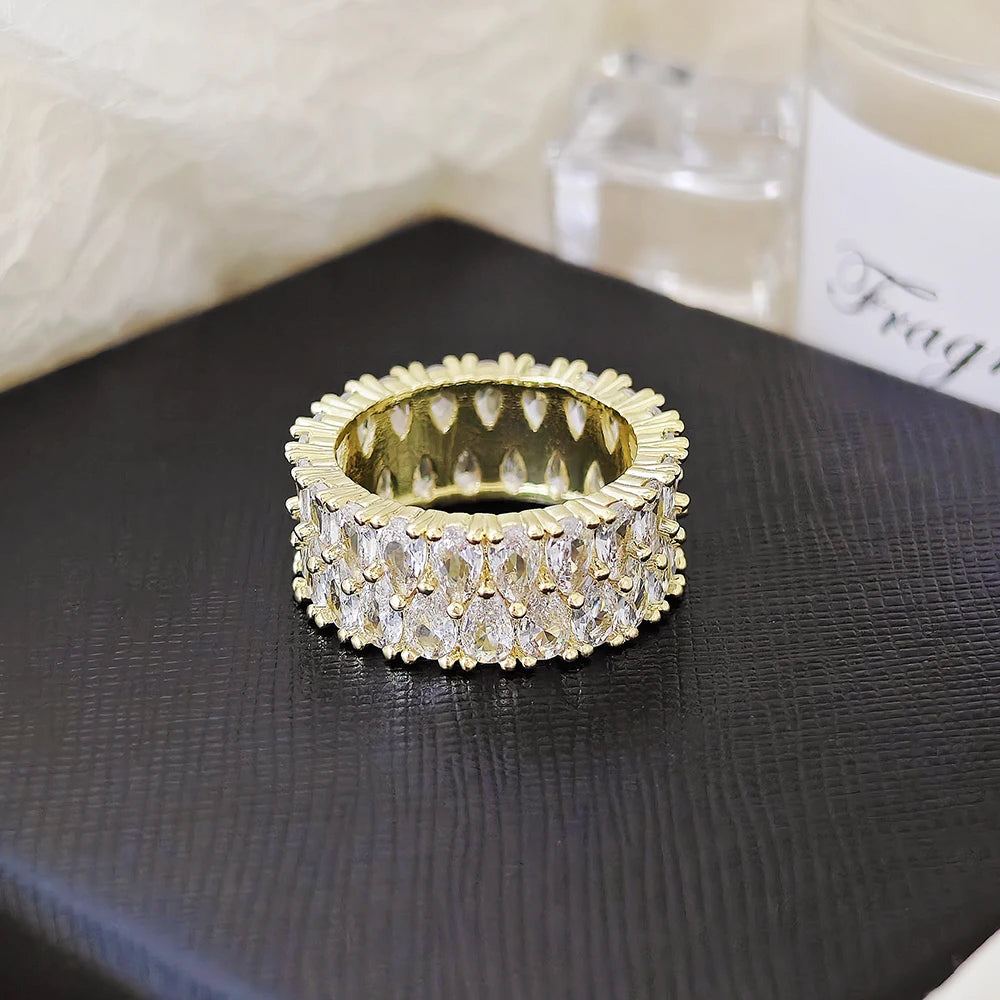 Moonso Trendy Double Drainage Drip Silver Color Aesthetic Eternity Band Ring for Women Christmas Gift Jewelry Bulk Sell R5936