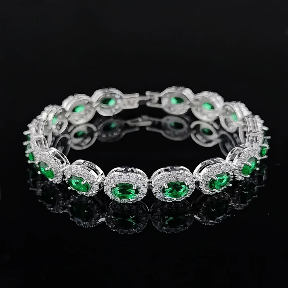 2024 New Luxury Blue Red Green Black silver Color Bracelet Bangle for Women Anniversary Gift Jewelry Wholesale S6923