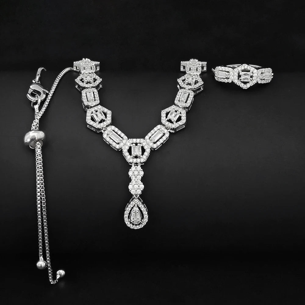 Moonso Luxury Designer Silver Color Jewelry Set for Women Engagement Wedding Anniversary Gift Jewelry E061-R061-S061-X061