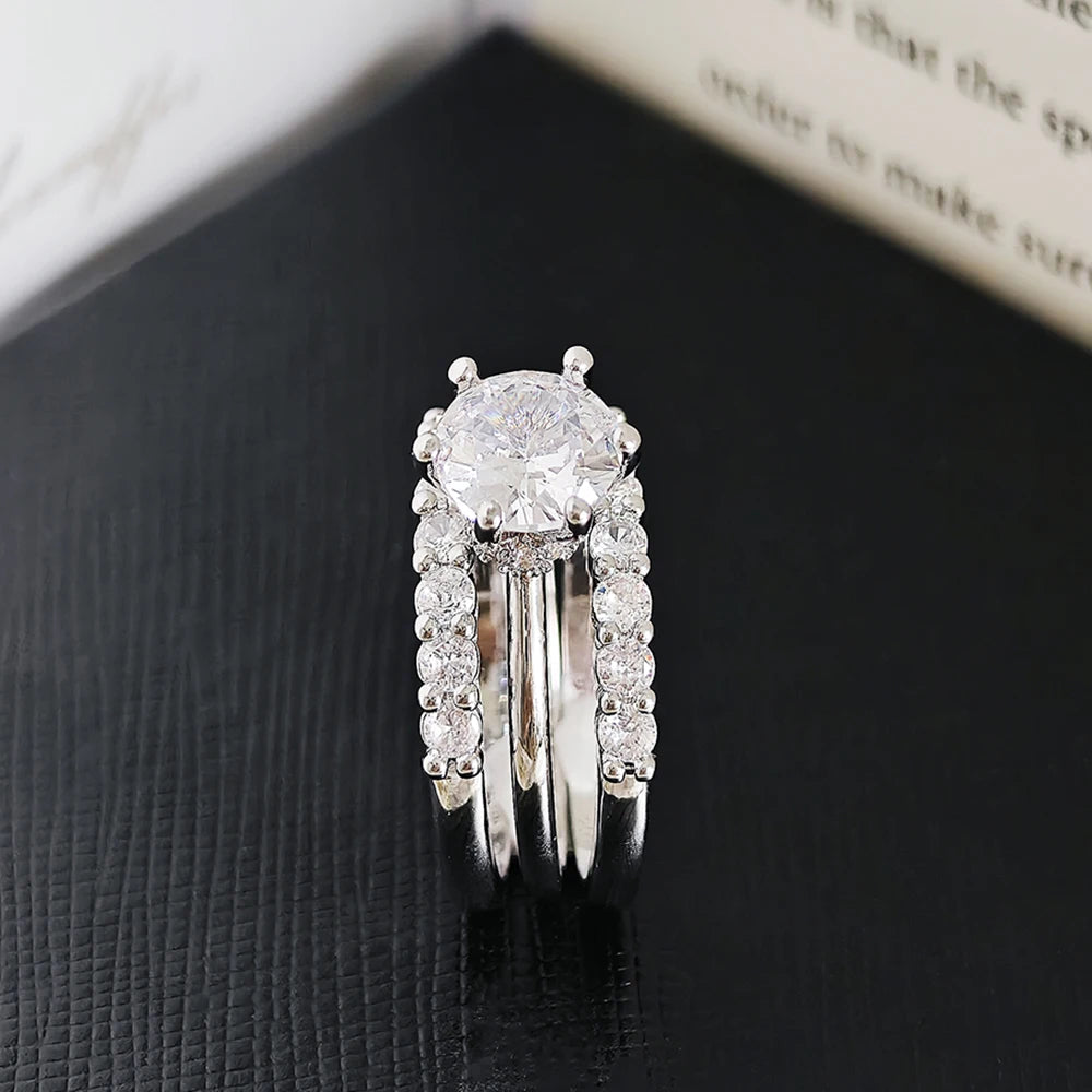 Moonso Arrival Wedding Ring Sets for Women Luxury Paved Brilliant 3Pcs Crystal Jewelry Wholesale Free Items Gift R4339-2xR4324