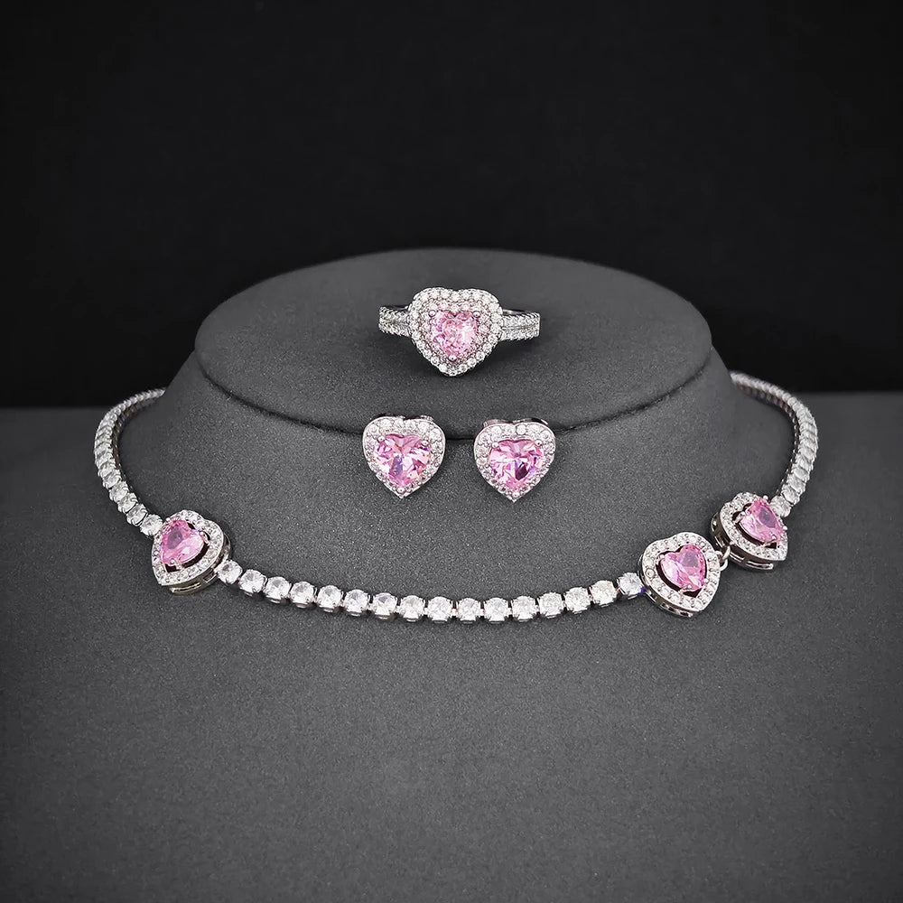 Moonso Unique Design Pink Heart Bride Jewelry Set for Women Valentine's Day Gift Jewelry Wholesale Bulk Sell E6044-r4599-x8300