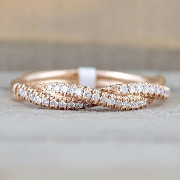 2024 New Products Twist Rose Gold Silver Color Eternity Band Ring for Women Party Gift Jewelry Wholesale R5008