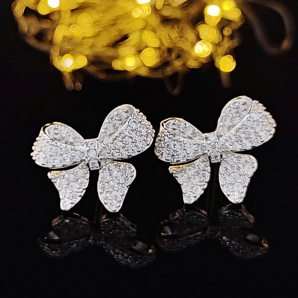 Romantic Bowknot Women Stud Earrings Full Paved Shiny Crystal Zircon Delicate Girl Accessories Fashion Earrings Jewelry e5765