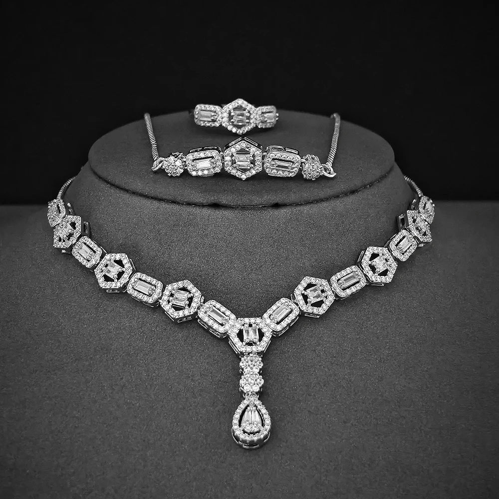 Moonso Luxury Designer Silver Color Jewelry Set for Women Engagement Wedding Anniversary Gift Jewelry E061-R061-S061-X061