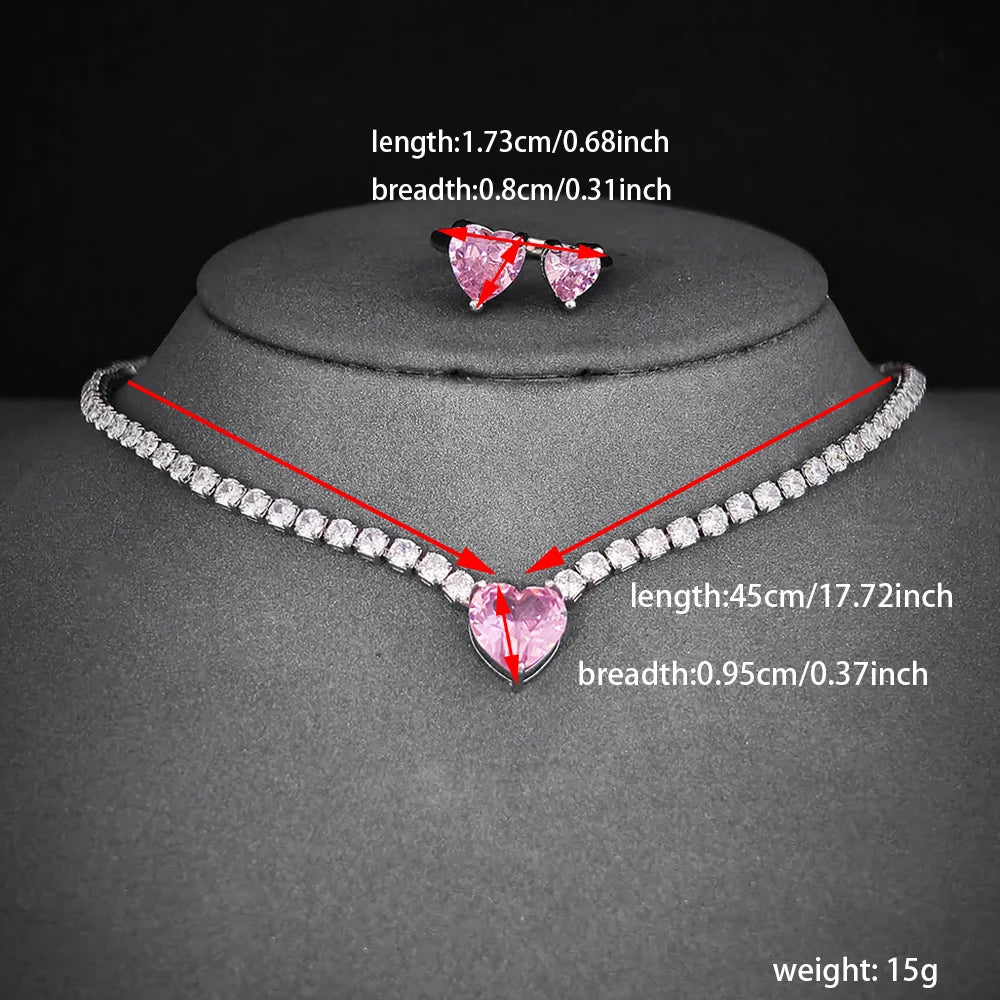 Moonso Luxury Pink Color Jewelry Set Heart Necklace Ring for Women Lady Anniversary Gift Jewelry Wholesale R8107-X8320