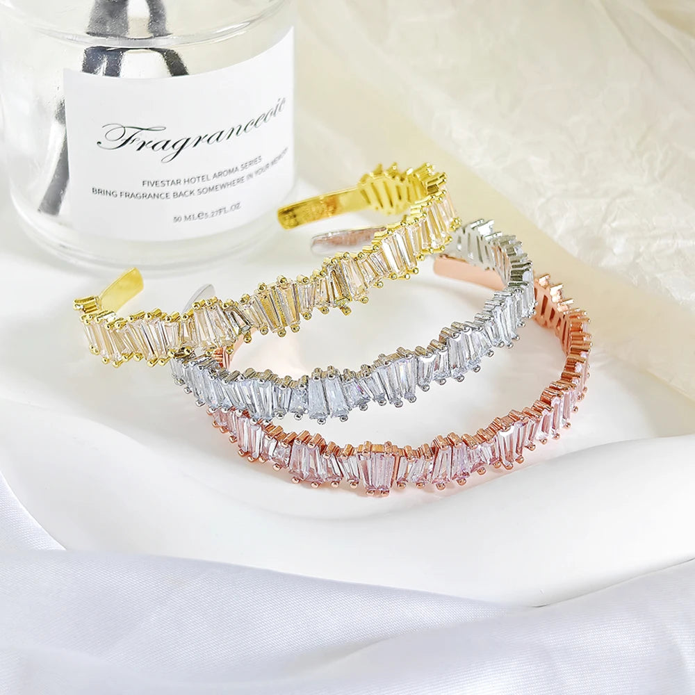 Luxury Rose Gold Silver Color on Hand Bracelet Bangle for Women Adjustable Anniversary Gift Jewelry Free Shipping Items S5213