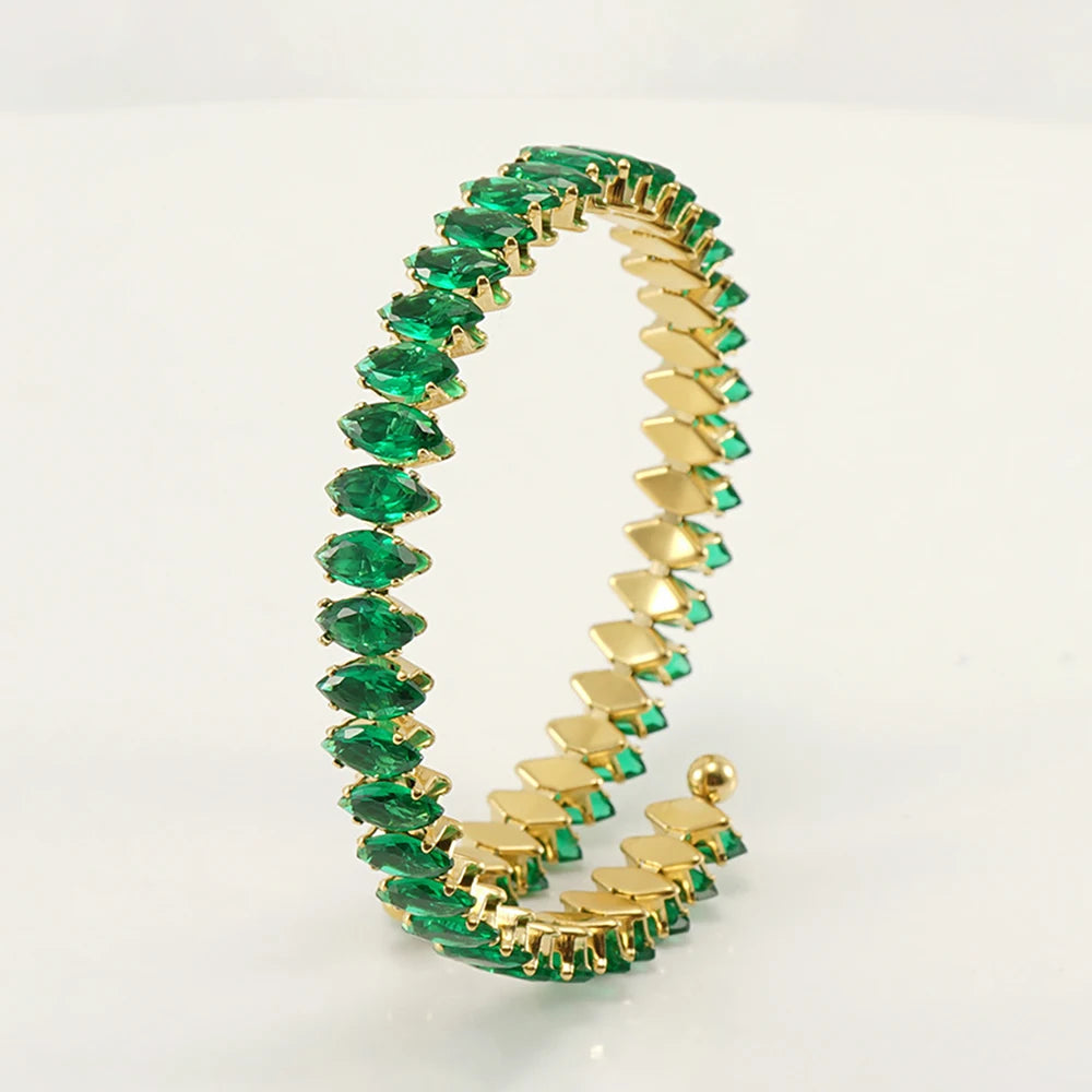 Moonso Arrival Unique Design White Green Color  Marquise Bracelet Bangle for Women  Valentine's Day Gift Jewelry S8250