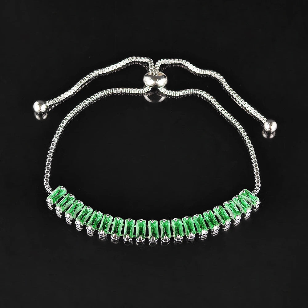 Moonso Luxury Rectangle Green Blue Silver Color Bracelet Bangle for Women Anniversary Gift Jewelry Free Shipping Items S6099