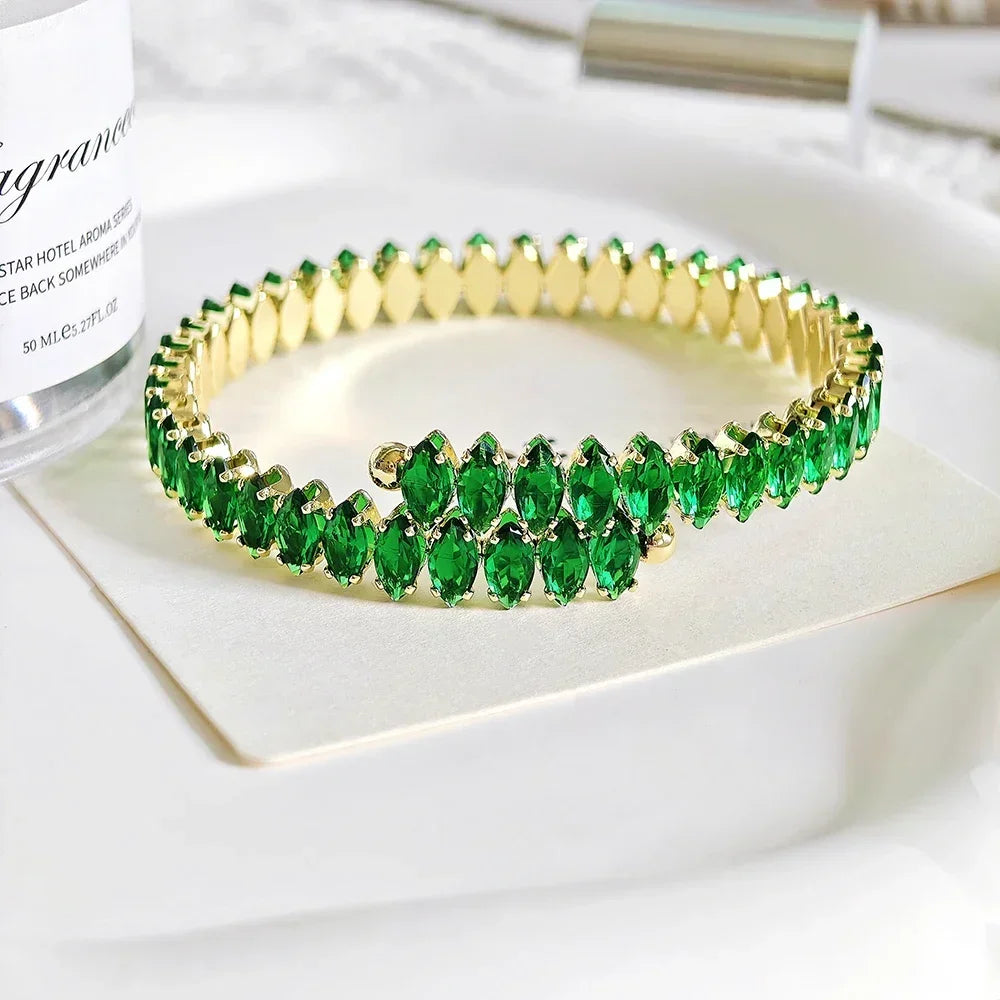 Moonso Arrival Unique Design White Green Color  Marquise Bracelet Bangle for Women  Valentine's Day Gift Jewelry S8250