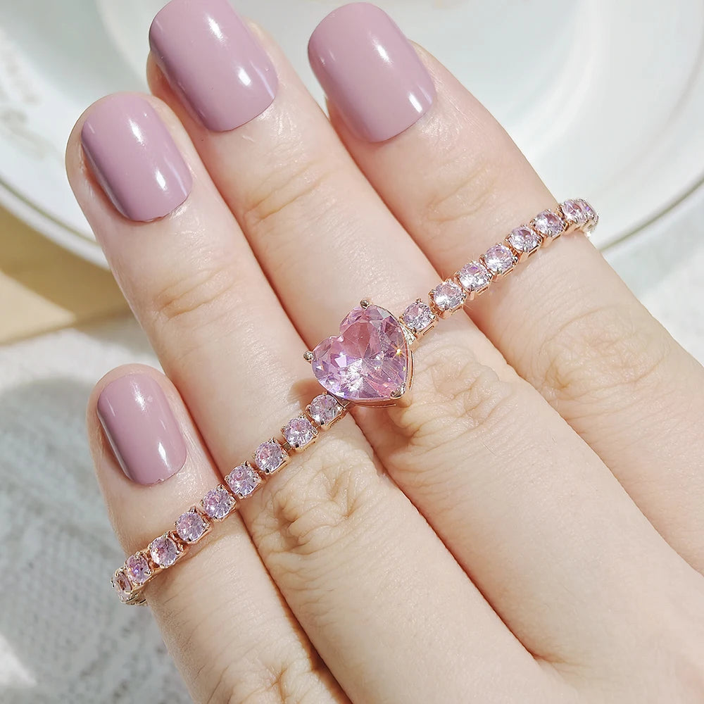 Moonso Trendy Rose Gold Color Pink Heart Bracelet Bangle for Girl Lovers Love Party Gift Jewelry Free Shipping Items S8481