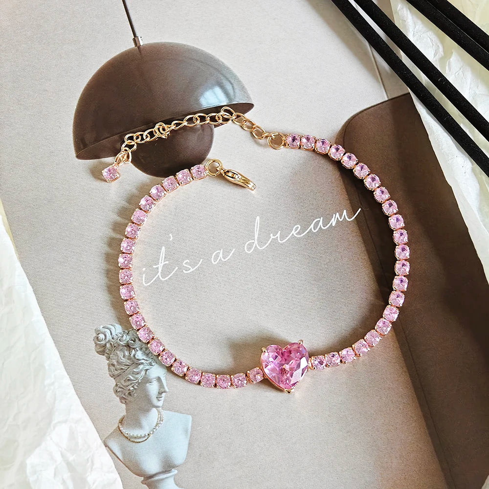 Moonso Trendy Rose Gold Color Pink Heart Bracelet Bangle for Girl Lovers Love Party Gift Jewelry Free Shipping Items S8481