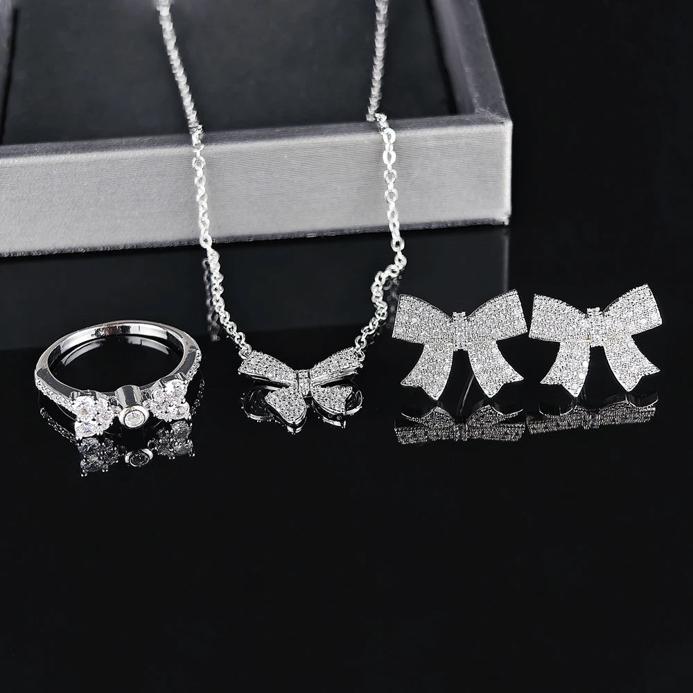 Moonso Trendy Bowknot Bride Jewelry Set for Women Anniversary Gift Jewelry Wholesale Free Shipping Items R4598-e6320-x6223