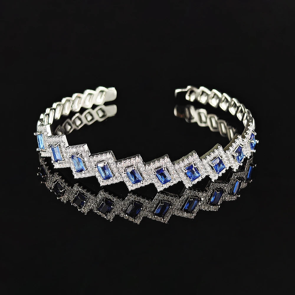 Luxury Round Blue Green Red Color on Hand Open Bracelet Bangle for Women Anniversary Gift Jewelry Wholesale Moonso S6145