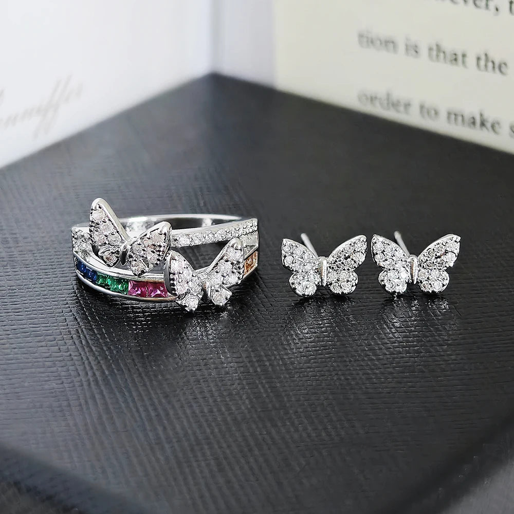 Moonso Products Trendy Butterfly Multi Silver Color Fashion Jewelry Set for Women Party Gift Jewelry Wholesale E6863-r7413