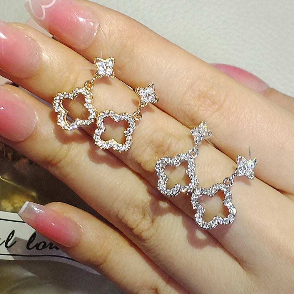 Moonso Arrival Fashion Gold Silver Color Clover Earrings  for Women Party Gift Drop Shipping E8097