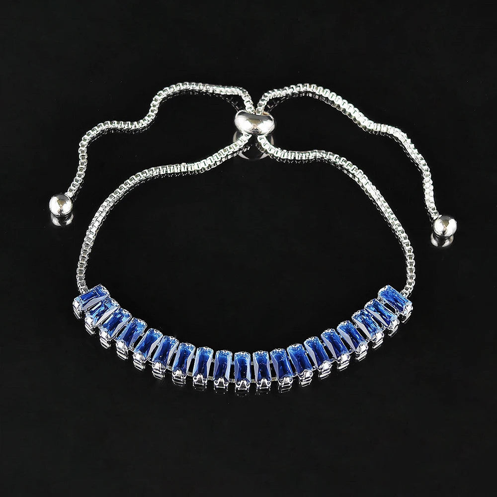 Moonso Luxury Rectangle Green Blue Silver Color Bracelet Bangle for Women Anniversary Gift Jewelry Free Shipping Items S6099