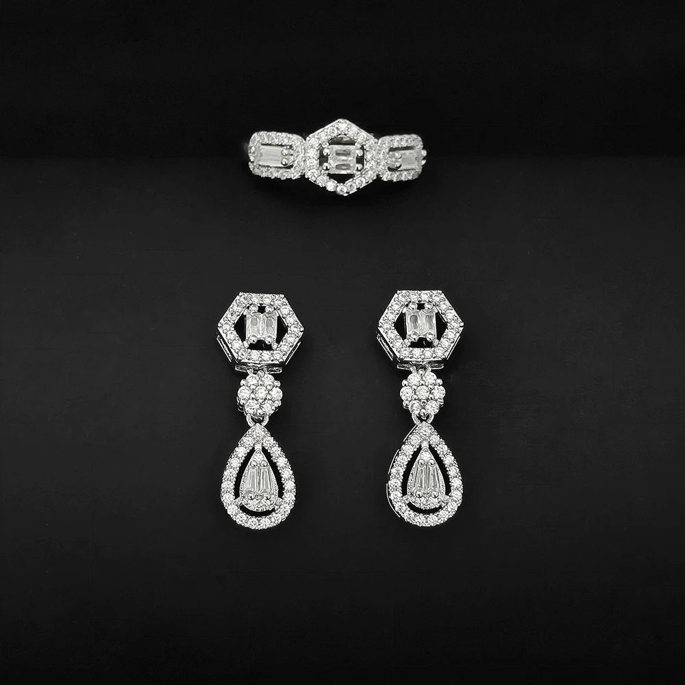 Moonso Luxury Designer Silver Color Jewelry Set for Women Engagement Wedding Anniversary Gift Jewelry E061-R061-S061-X061